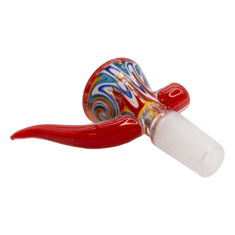 handcrafted art glass bong bowl with color swirls and extended horn handle