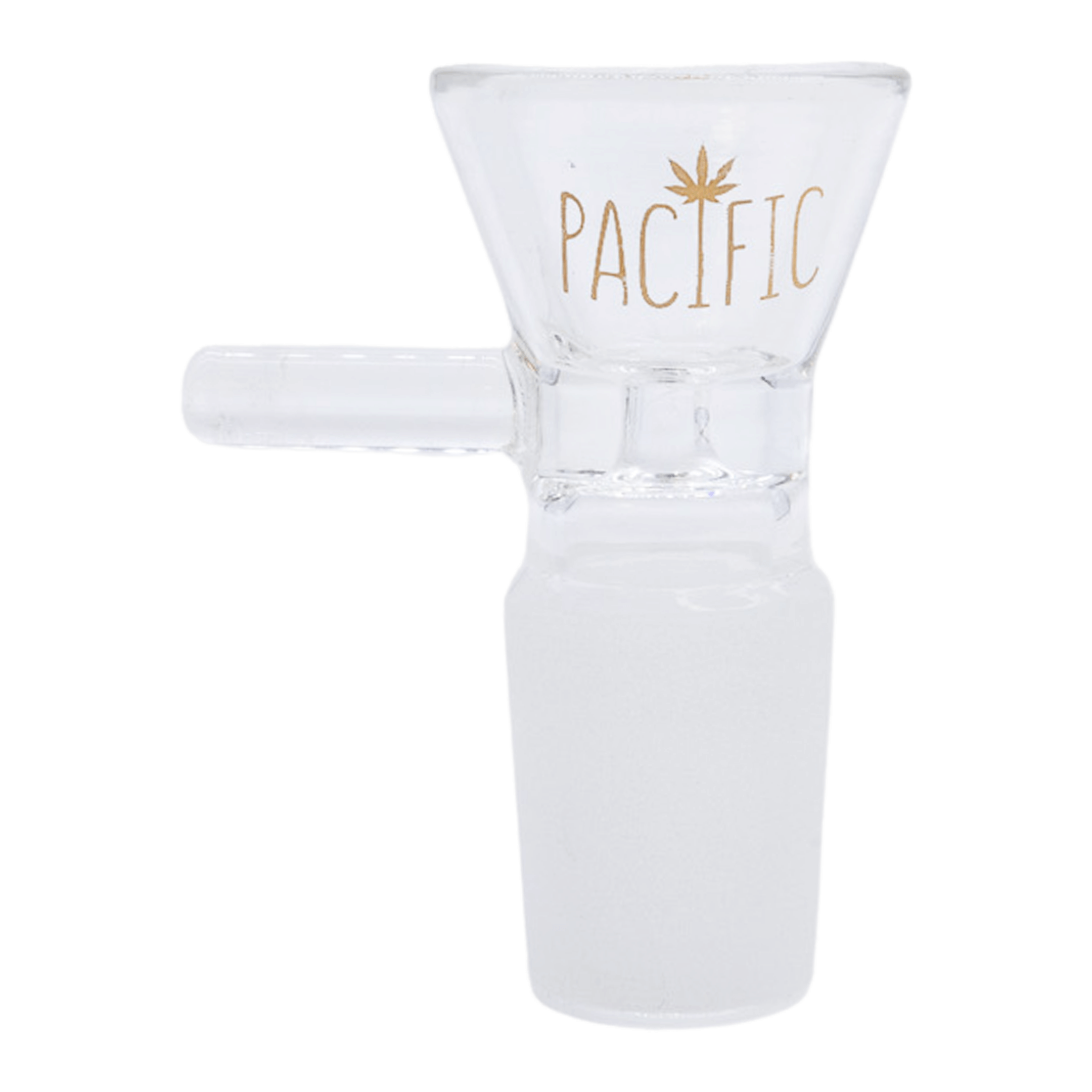 Clear glass bowl piece for bong with handle and PACIFIC cannabis logo