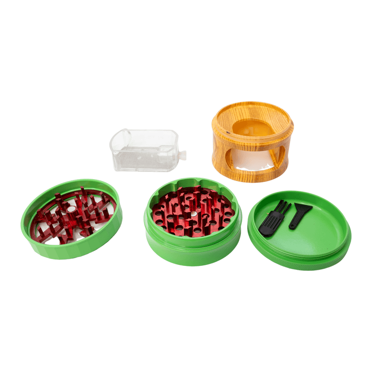 unique grinder with collection box and chief collector brush kief scoop